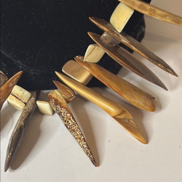 Tribal Brown and Cream Beaded Bohemian Style Statement Necklace 24” - Picture 2 of 6